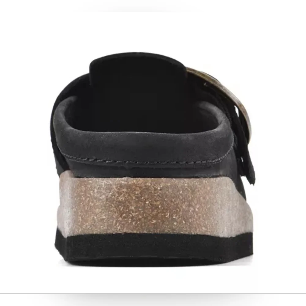 White Mountain Bueno Mule Blackless Black Suede Leather Cork Platform Sz 7-8.5 - Picture 3 of 16